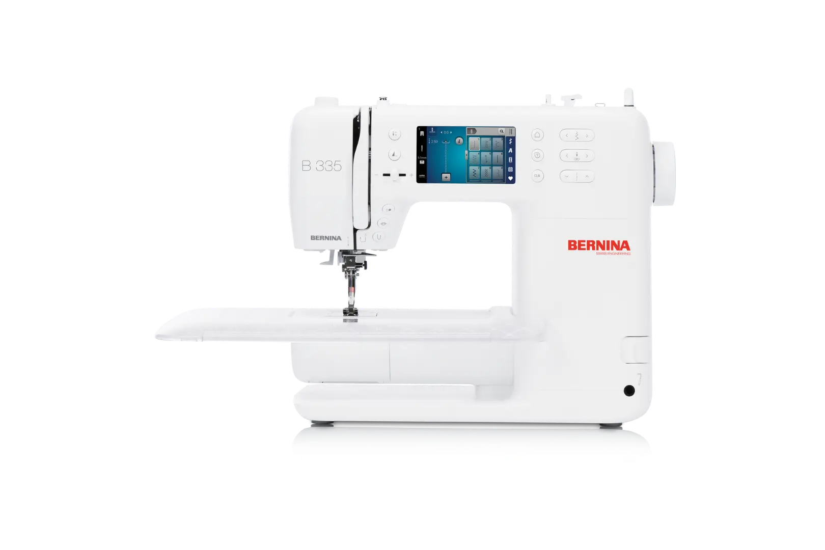 Bernina 335 – Machine à coudre – vue de face – avec table rallonge | Bernina Addict