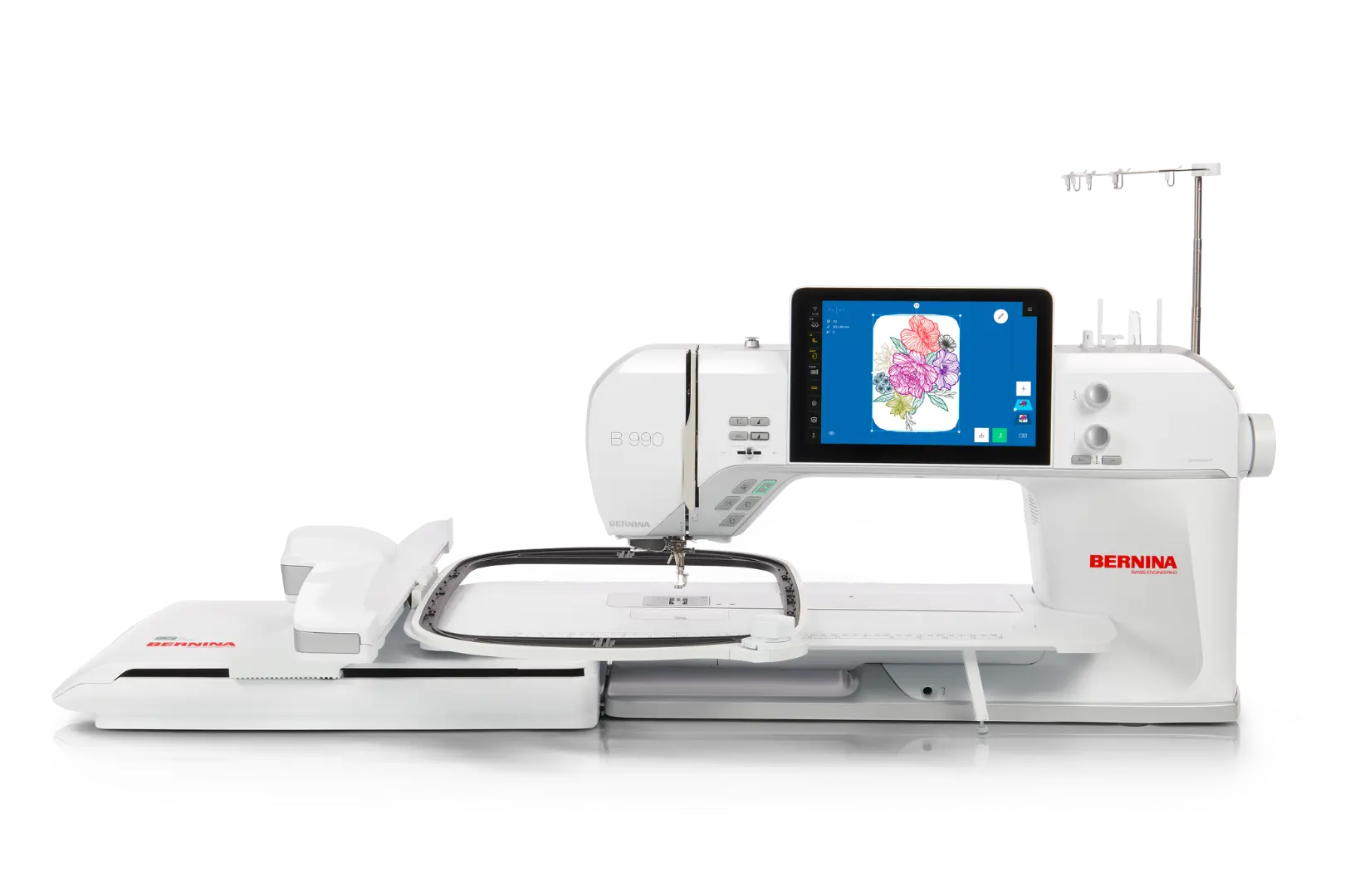 Bernina 990 – Machine à coudre et broder – vue de face – avec table rallonge | Bernina Addict
