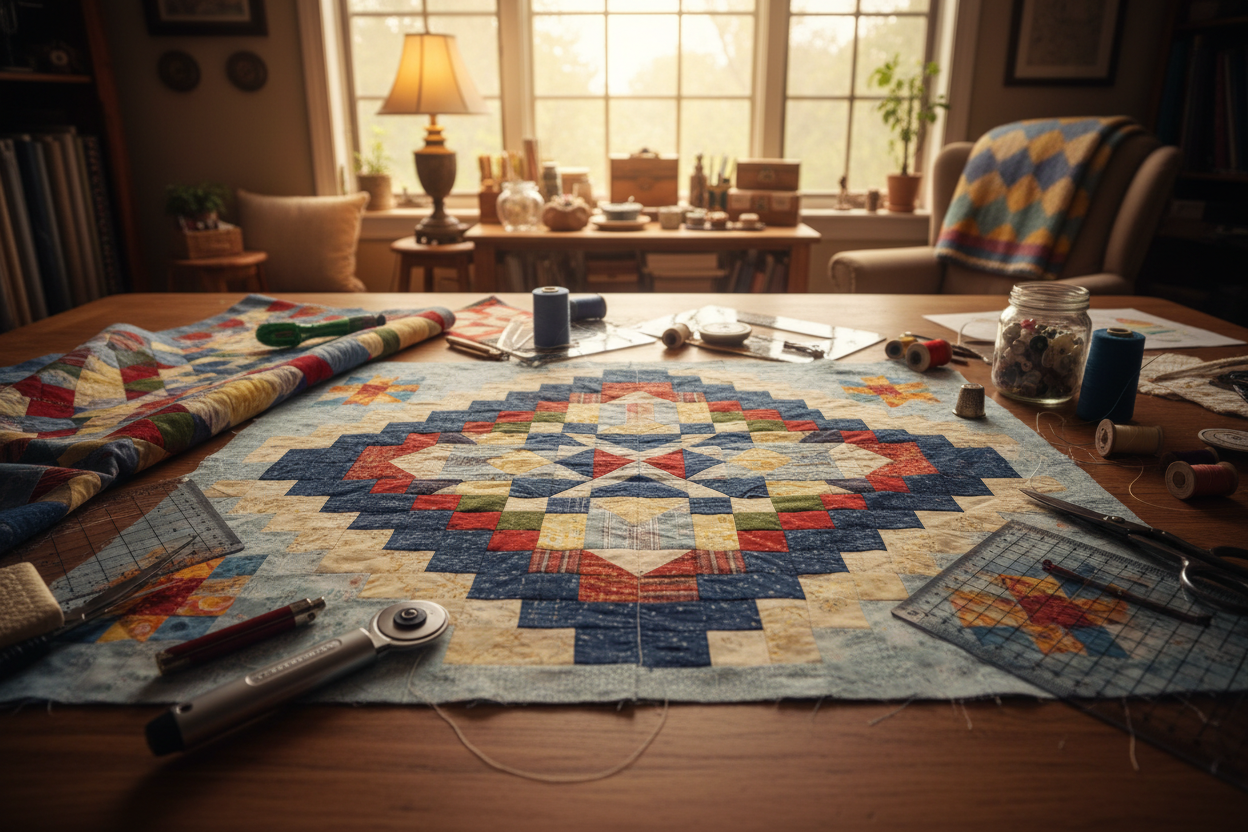 Projet quilting réalisé avec la BERNINA 480 – points réguliers sur patchwork