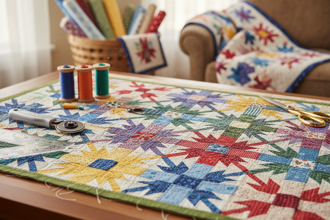 Projet quilting réalisé avec la BERNINA 480 – points réguliers sur patchwork